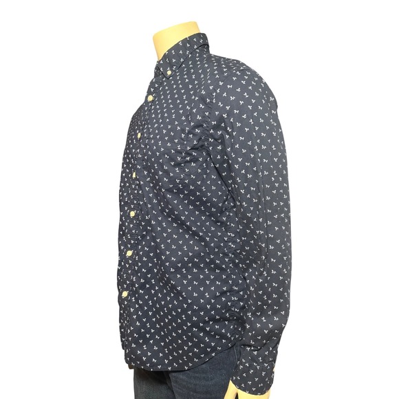 Banana Republic Mens Slim Fit Navy Blue White Leaf Print Button Down Shirt Large - Picture 3 of 4